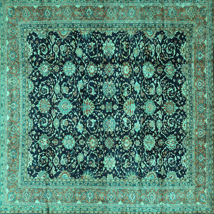 Square Machine Washable Persian Turquoise Traditional Area Rugs, wshtr2556turq