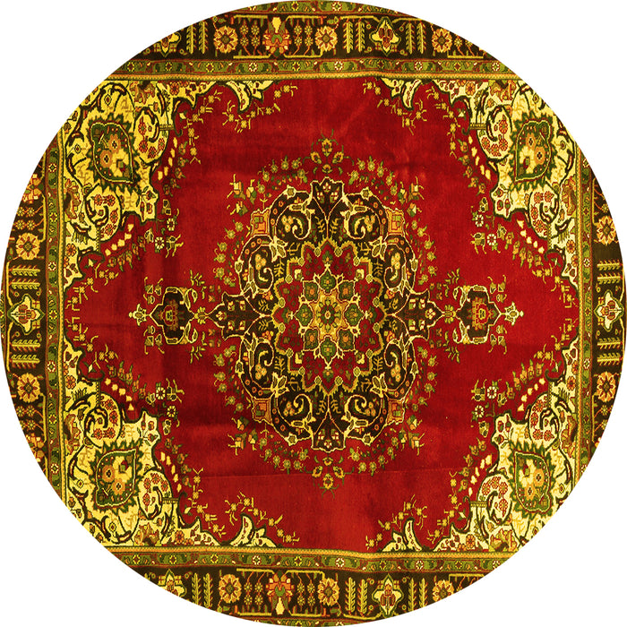 Round Medallion Yellow Traditional Rug, tr2557yw