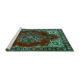 Sideview of Machine Washable Medallion Turquoise Traditional Area Rugs, wshtr2557turq