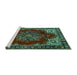 Sideview of Machine Washable Medallion Turquoise Traditional Area Rugs, wshtr2557turq