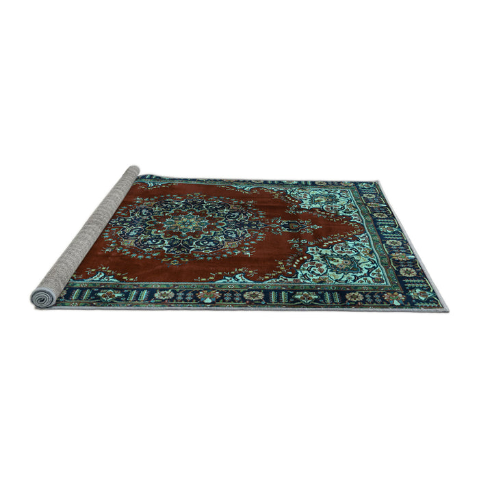 Sideview of Machine Washable Medallion Light Blue Traditional Rug, wshtr2557lblu