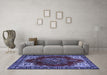 Machine Washable Medallion Blue Traditional Rug in a Living Room, wshtr2557blu