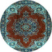 Round Medallion Light Blue Traditional Rug, tr2557lblu