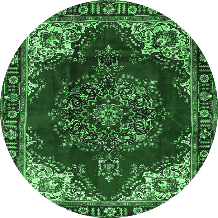 Round Medallion Emerald Green Traditional Rug, tr2557emgrn