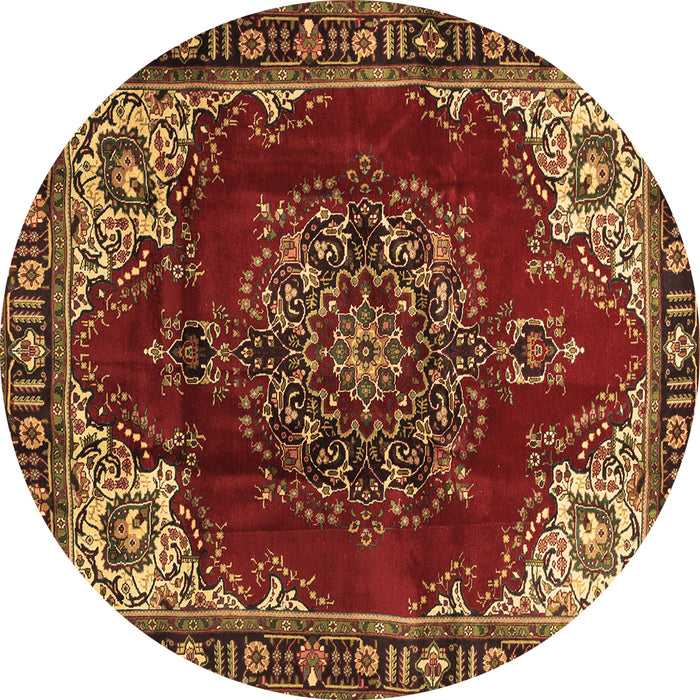 Round Machine Washable Medallion Brown Traditional Rug, wshtr2557brn