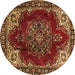 Round Machine Washable Medallion Brown Traditional Rug, wshtr2557brn