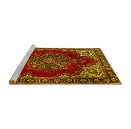 Sideview of Machine Washable Medallion Yellow Traditional Rug, wshtr2557yw