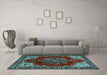 Machine Washable Medallion Light Blue Traditional Rug in a Living Room, wshtr2557lblu