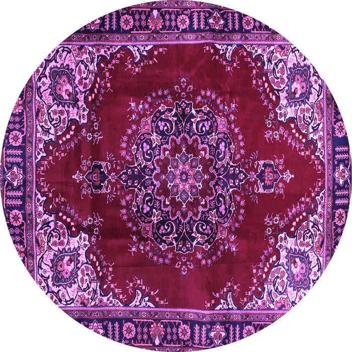 Round Machine Washable Medallion Purple Traditional Area Rugs, wshtr2557pur