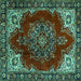 Square Machine Washable Medallion Turquoise Traditional Area Rugs, wshtr2557turq