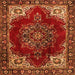 Round Machine Washable Medallion Orange Traditional Area Rugs, wshtr2557org