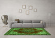 Machine Washable Medallion Green Traditional Area Rugs in a Living Room,, wshtr2557grn