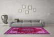 Machine Washable Medallion Pink Traditional Rug in a Living Room, wshtr2557pnk