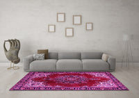 Machine Washable Medallion Pink Traditional Rug, wshtr2557pnk