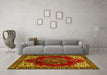 Machine Washable Medallion Yellow Traditional Rug in a Living Room, wshtr2557yw