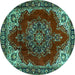 Round Medallion Turquoise Traditional Rug, tr2557turq