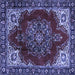 Square Machine Washable Medallion Blue Traditional Rug, wshtr2557blu