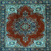 Square Medallion Light Blue Traditional Rug, tr2557lblu