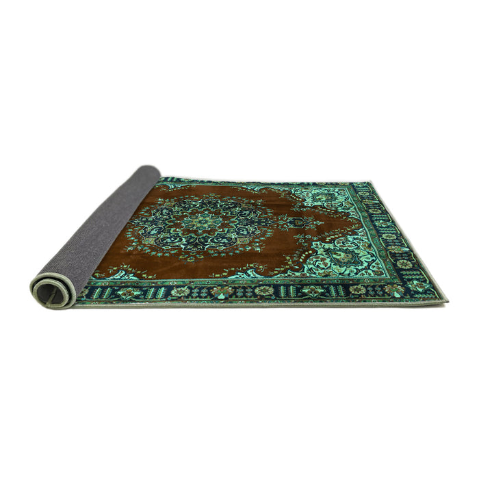 Sideview of Medallion Turquoise Traditional Rug, tr2557turq