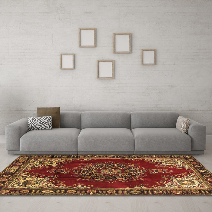 Machine Washable Medallion Brown Traditional Rug in a Living Room,, wshtr2557brn