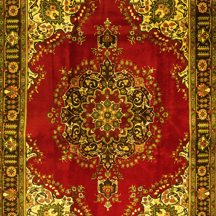 Machine Washable Medallion Yellow Traditional Rug, wshtr2557yw