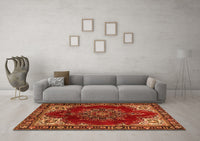 Machine Washable Medallion Orange Traditional Rug, wshtr2557org