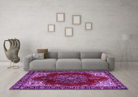 Machine Washable Medallion Purple Traditional Rug, wshtr2557pur