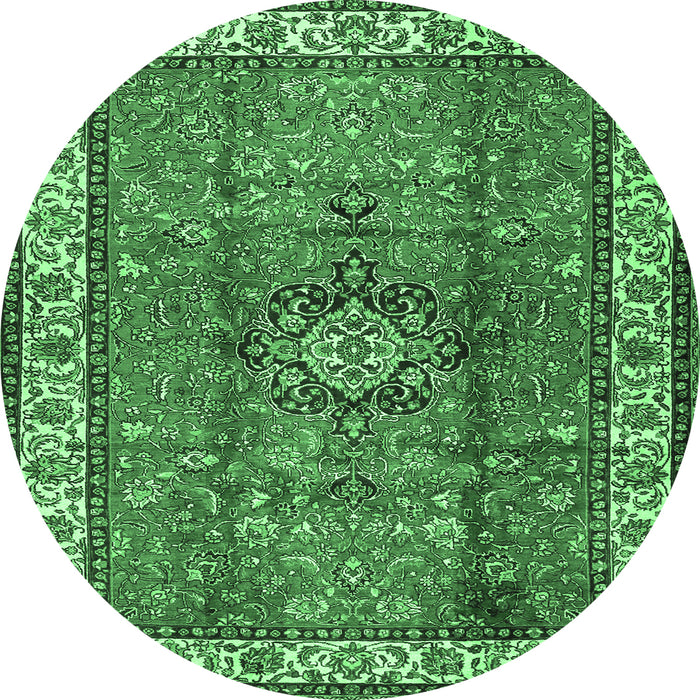 Round Machine Washable Persian Emerald Green Traditional Area Rugs, wshtr2558emgrn