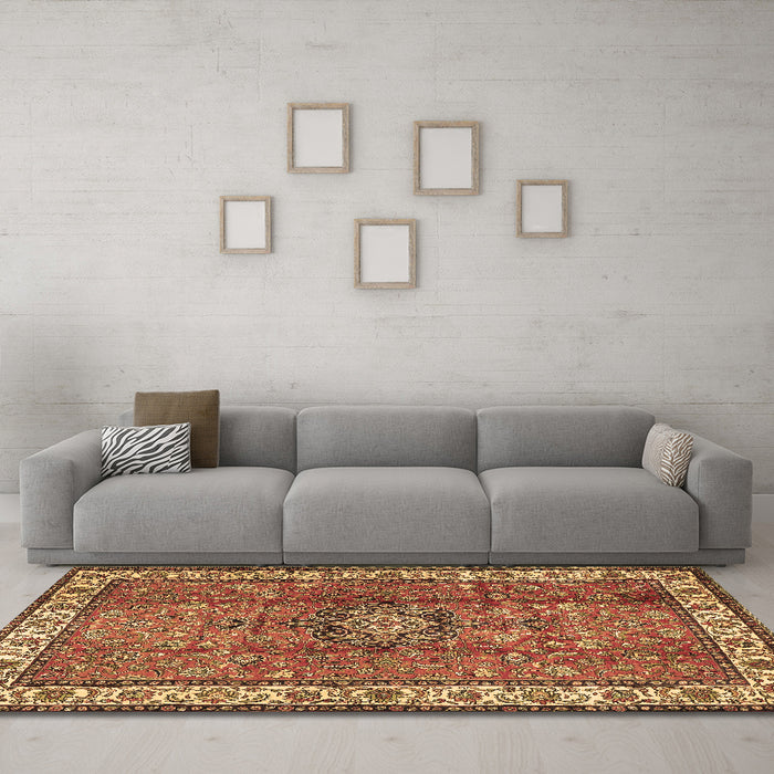 Machine Washable Persian Brown Traditional Rug in a Living Room,, wshtr2558brn