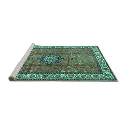 Sideview of Machine Washable Persian Turquoise Traditional Area Rugs, wshtr2558turq