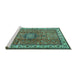 Sideview of Machine Washable Persian Turquoise Traditional Area Rugs, wshtr2558turq