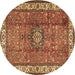 Round Machine Washable Persian Brown Traditional Rug, wshtr2558brn