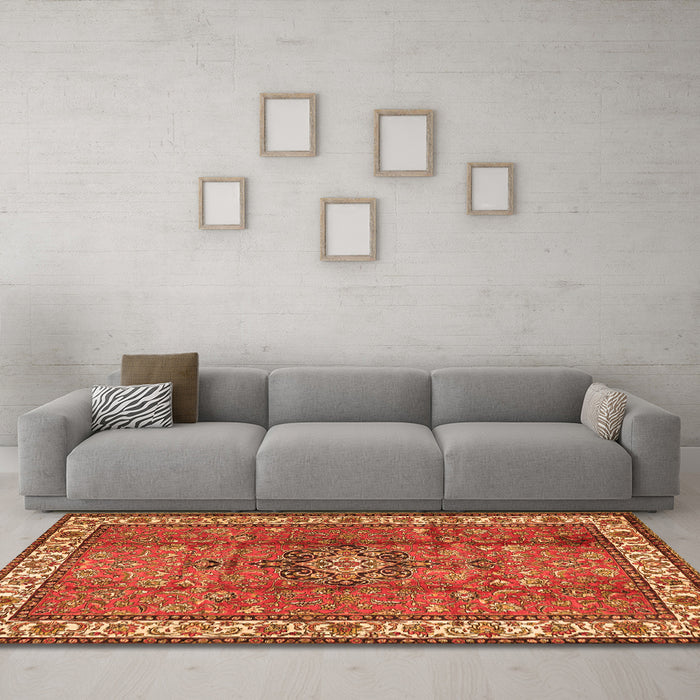 Machine Washable Persian Orange Traditional Area Rugs in a Living Room, wshtr2558org