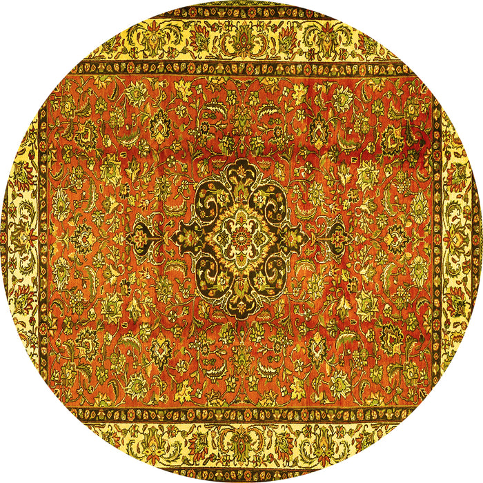 Round Machine Washable Persian Yellow Traditional Rug, wshtr2558yw