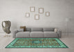 Machine Washable Persian Turquoise Traditional Area Rugs in a Living Room,, wshtr2558turq