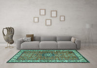 Machine Washable Persian Turquoise Traditional Rug, wshtr2558turq