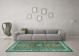 Machine Washable Persian Turquoise Traditional Area Rugs in a Living Room,, wshtr2558turq