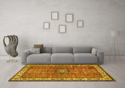 Machine Washable Persian Yellow Traditional Rug in a Living Room, wshtr2558yw