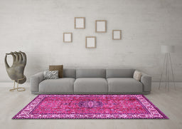 Machine Washable Persian Pink Traditional Rug in a Living Room, wshtr2558pnk