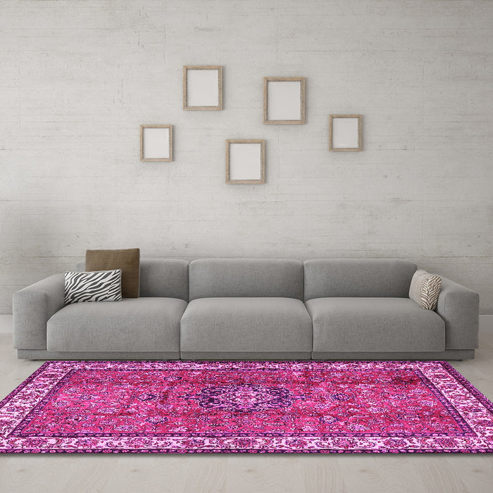Machine Washable Persian Pink Traditional Rug in a Living Room, wshtr2558pnk