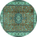 Round Machine Washable Persian Turquoise Traditional Area Rugs, wshtr2558turq