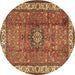 Round Persian Brown Traditional Rug, tr2558brn