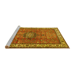 Sideview of Machine Washable Persian Yellow Traditional Rug, wshtr2558yw