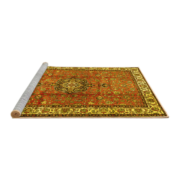 Sideview of Machine Washable Persian Yellow Traditional Rug, wshtr2558yw