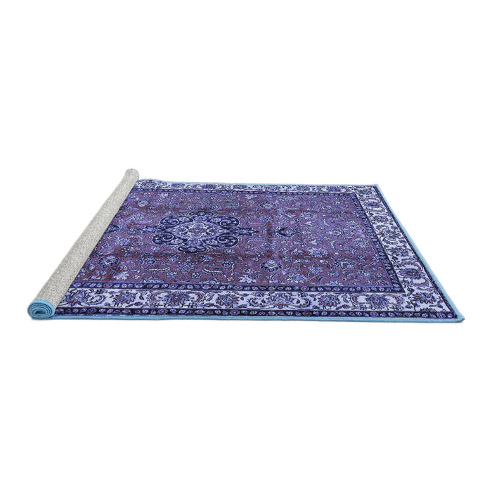 Sideview of Machine Washable Persian Blue Traditional Rug, wshtr2558blu