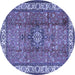 Round Machine Washable Persian Blue Traditional Rug, wshtr2558blu