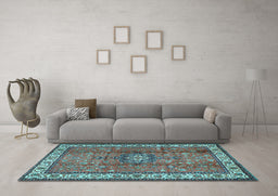Machine Washable Persian Light Blue Traditional Rug in a Living Room, wshtr2558lblu