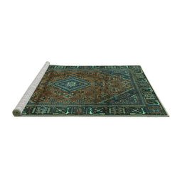 Sideview of Machine Washable Persian Turquoise Traditional Area Rugs, wshtr2559turq