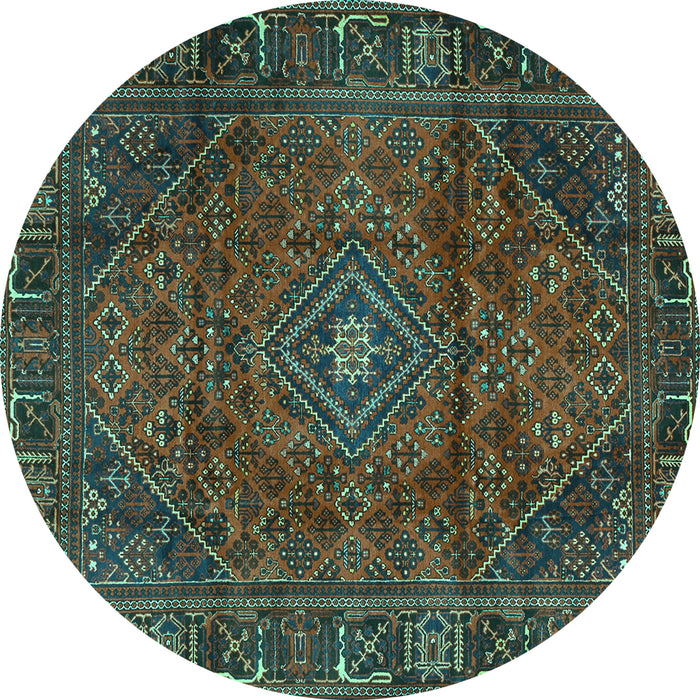 Round Machine Washable Persian Turquoise Traditional Area Rugs, wshtr2559turq