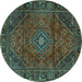 Round Machine Washable Persian Turquoise Traditional Area Rugs, wshtr2559turq